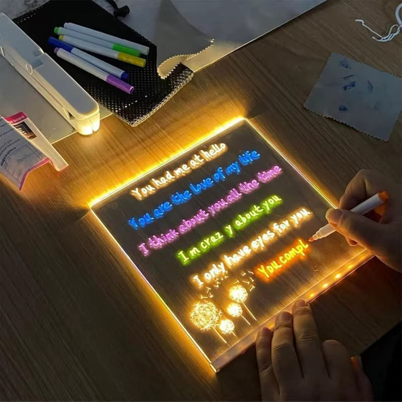 LED Acrylic Drawing Board – Glow Writing & Message Night Light for Kids
