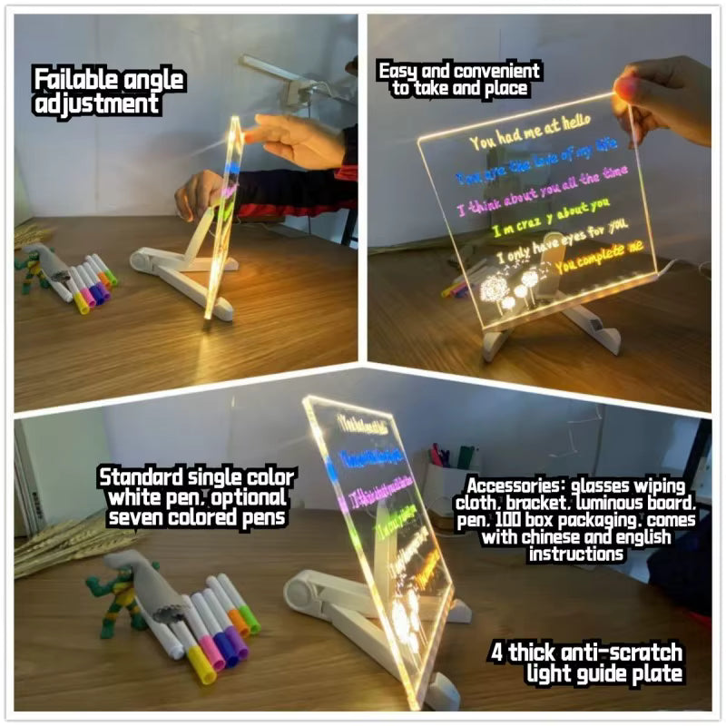 LED Acrylic Drawing Board – Glow Writing &amp; Message Night Light for Kids