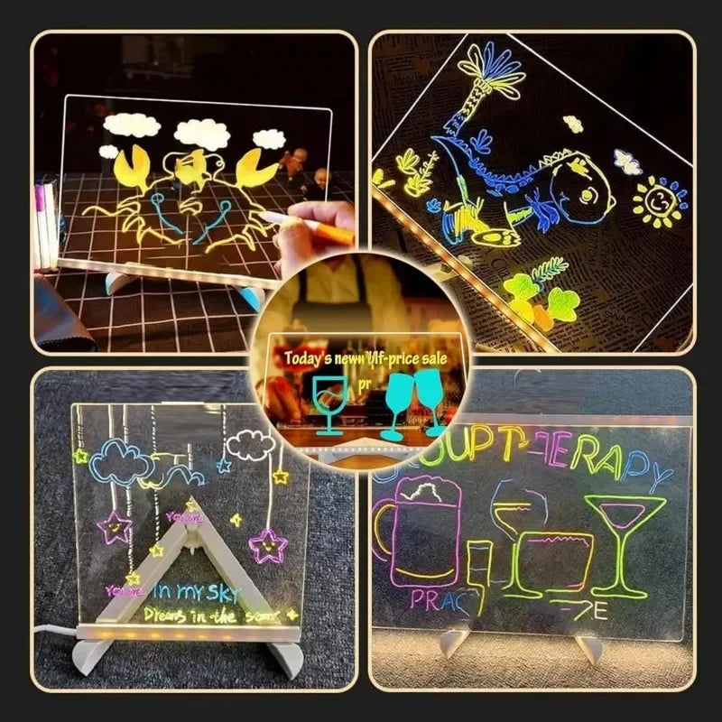 LED Acrylic Drawing Board – Glow Writing &amp; Message Night Light for Kids