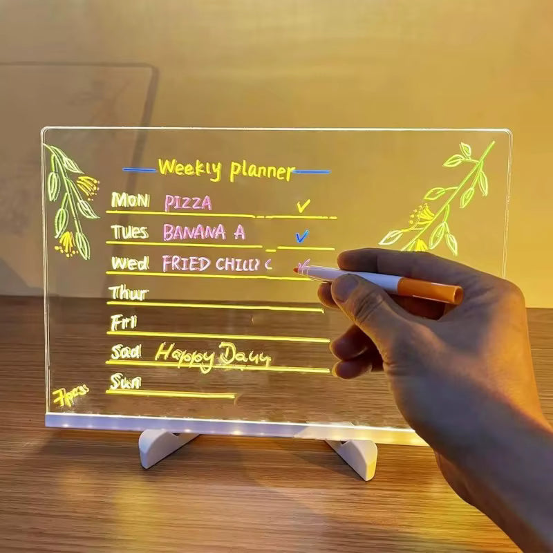 LED Acrylic Drawing Board – Glow Writing &amp; Message Night Light for Kids